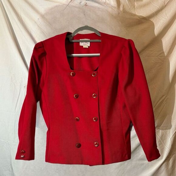 VTG Berg-Ray Frocks Red Double Breasted Blazer 14 80s Power Dressing Made in USA - Picture 1 of 12